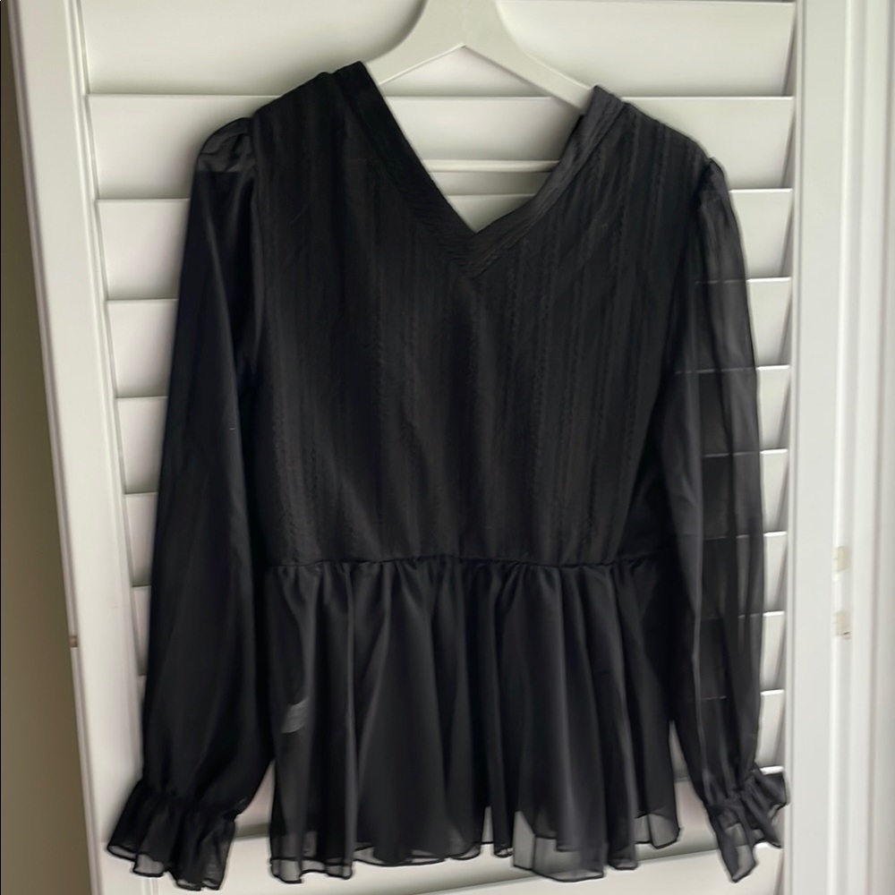 SHEIN Black Asymmetrical Peplum Long Sleeve Blouse